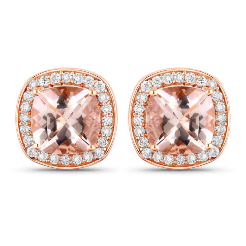2.71 Carat Genuine Morganite and White Diamond 14K Rose Gold Earrings