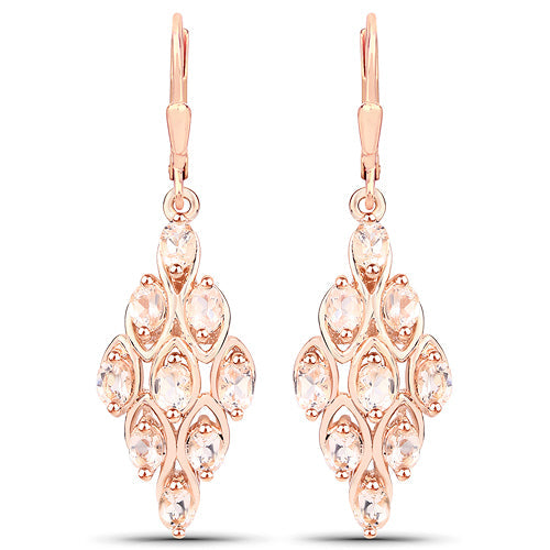 18K Rose Gold Plated 2.70 Carat Genuine Morganite .925 Sterling Silver Earrings
