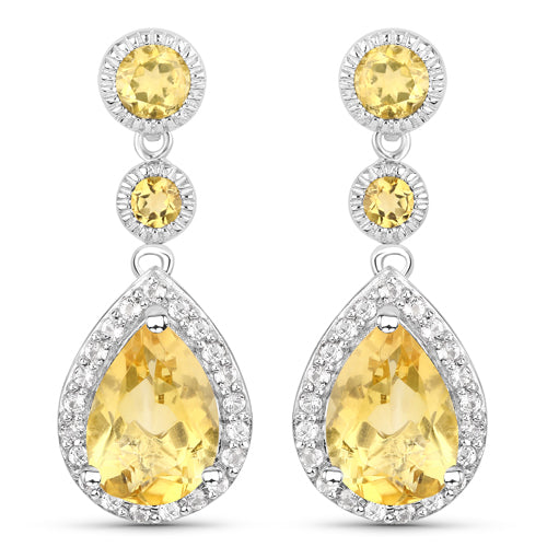 7.06 Carat Genuine Citrine and White Topaz .925 Sterling Silver Earrings