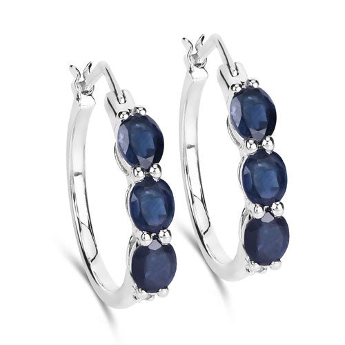 2.05 Carat Genuine Blue Sapphire and White Diamond .925 Sterling Silver Earrings