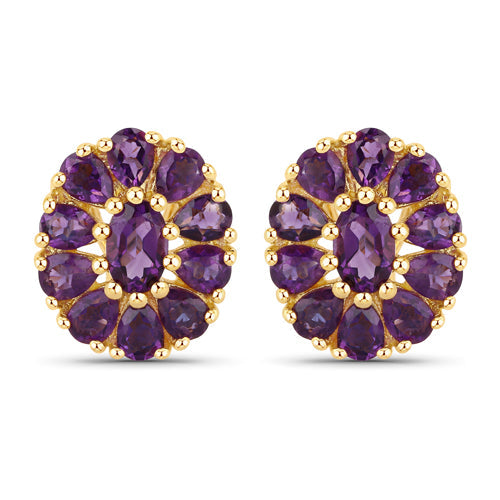 18K Yellow Gold Plated 3.84 Carat Genuine Amethyst .925 Sterling Silver Earrings