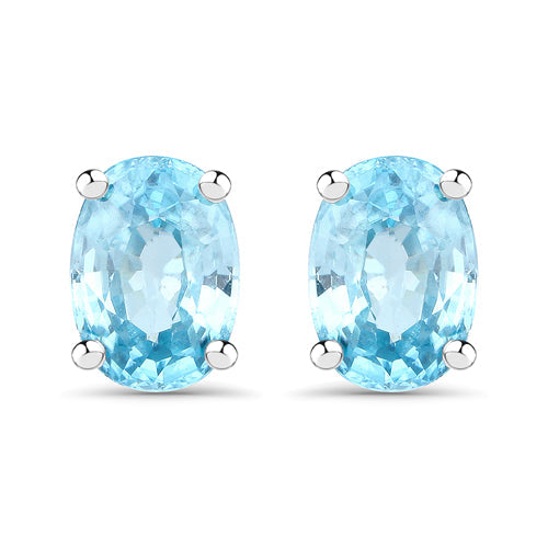 2.40 Carat Genuine Blue Zircon .925 Sterling Silver Earrings