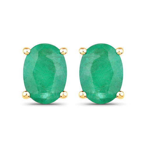 1.44 Carat Genuine Zambian Emerald 10K Yellow Gold Earrings