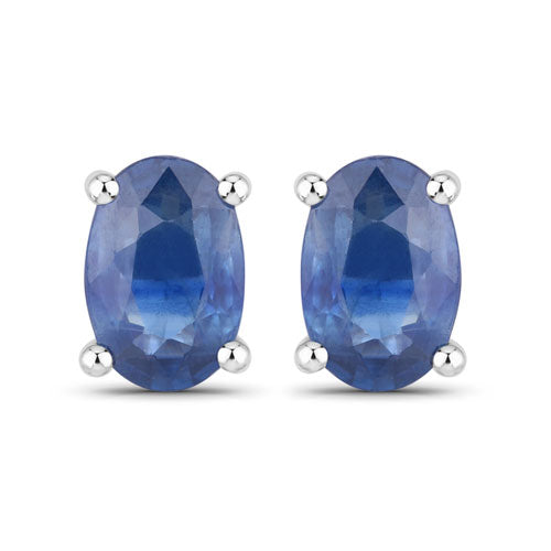 0.96 Carat Genuine Blue Sapphire 14K White Gold Earrings