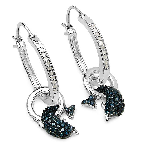 0.54 Carat Genuine Blue Diamond and White Diamond .925 Sterling Silver Earrings