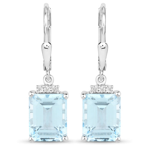 7.91 Carat Genuine Blue Topaz and White Topaz .925 Sterling Silver Earrings