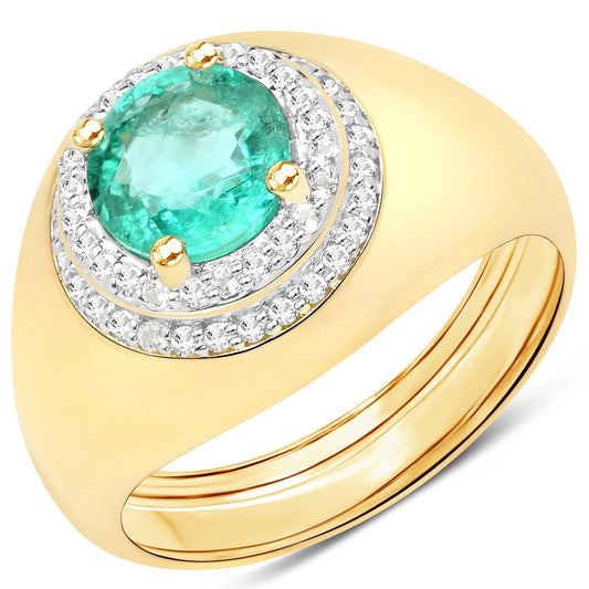1.46 Carat Genuine Zambian Emerald and White Topaz .925 Sterling Silver Ring