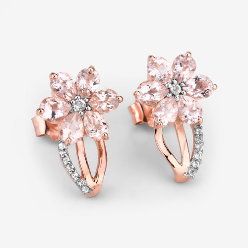 1.66 Carat Genuine Morganite and White Topaz .925 Sterling Silver Earrings