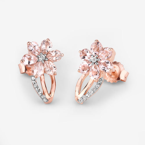 1.66 Carat Genuine Morganite and White Topaz .925 Sterling Silver Earrings