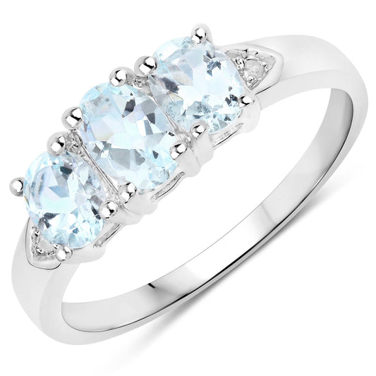 0.95 Carat Genuine Aquamarine and White Diamond .925 Sterling Silver Ring