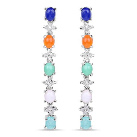 4.40 Carat Genuine Multi Stone .925 Sterling Silver Earrings