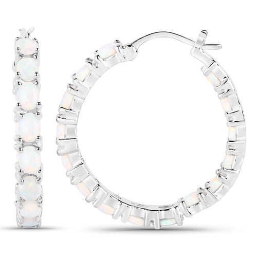 2.05 Carat Genuine Created Opal .925 Sterling Silver Earrings