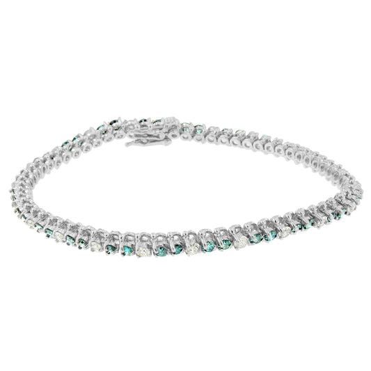 14K White Gold 4 5/8 Cttw Alternating White and Blue Diamond Martini Set Tennis Bracelet (H-I Color, I1-I2 Clarity) - 7" Inches