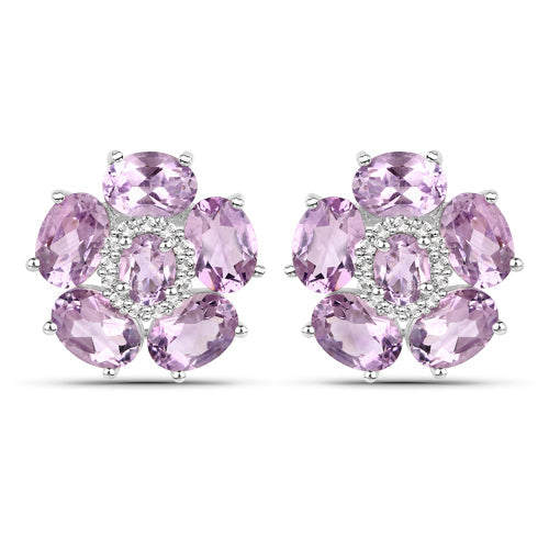 18K White Gold Plated 7.74 Carat Genuine Pink Amethyst and White Topaz .925 Sterling Silver Earrings
