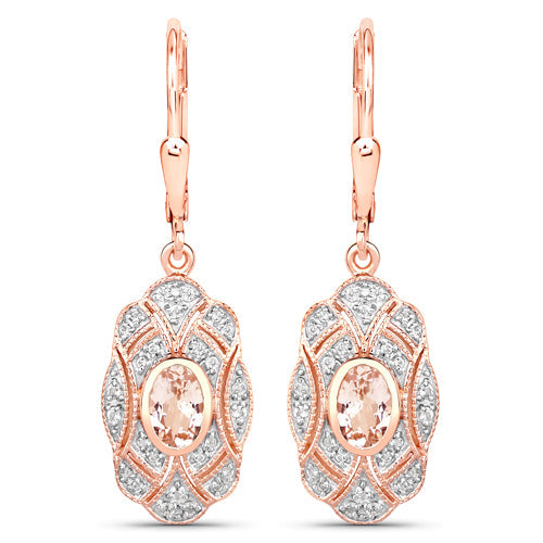 1.04 Carat Genuine Morganite and White Topaz .925 Sterling Silver Earrings