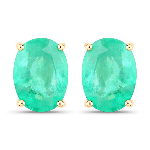 2.40 Carat Genuine Zambian Emerald 10K Yellow Gold Earrings