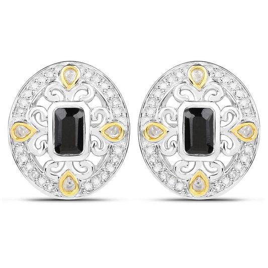 0.93 Carat Genuine Blue Sapphire and White Diamond .925 Sterling Silver Earrings
