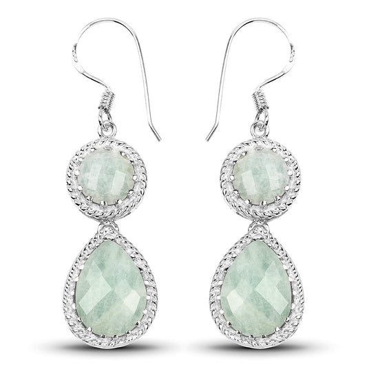 11.82 Carat Genuine Aquamarine .925 Sterling Silver Earrings
