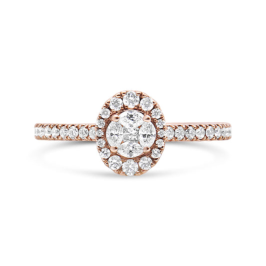 18K Rose Gold 1/2 Cttw Composite Marquise Composite Diamond Oval Shaped Halo Engagement Ring (F-G Color, VS1-VS2 Clarity) - Ring Size 7