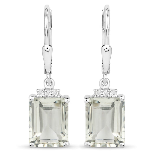 7.23 Carat Genuine Green Amethyst and White Topaz .925 Sterling Silver Earrings