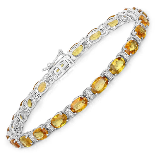12.33 Carat Genuine Orange Sapphire and White Diamond 14K White Gold Bracelet