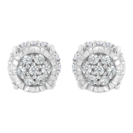 .925 Sterling Silver 1/3 cttw Round-cut Diamond Floral Stud Earring (I-J Clarity, I3 Color)