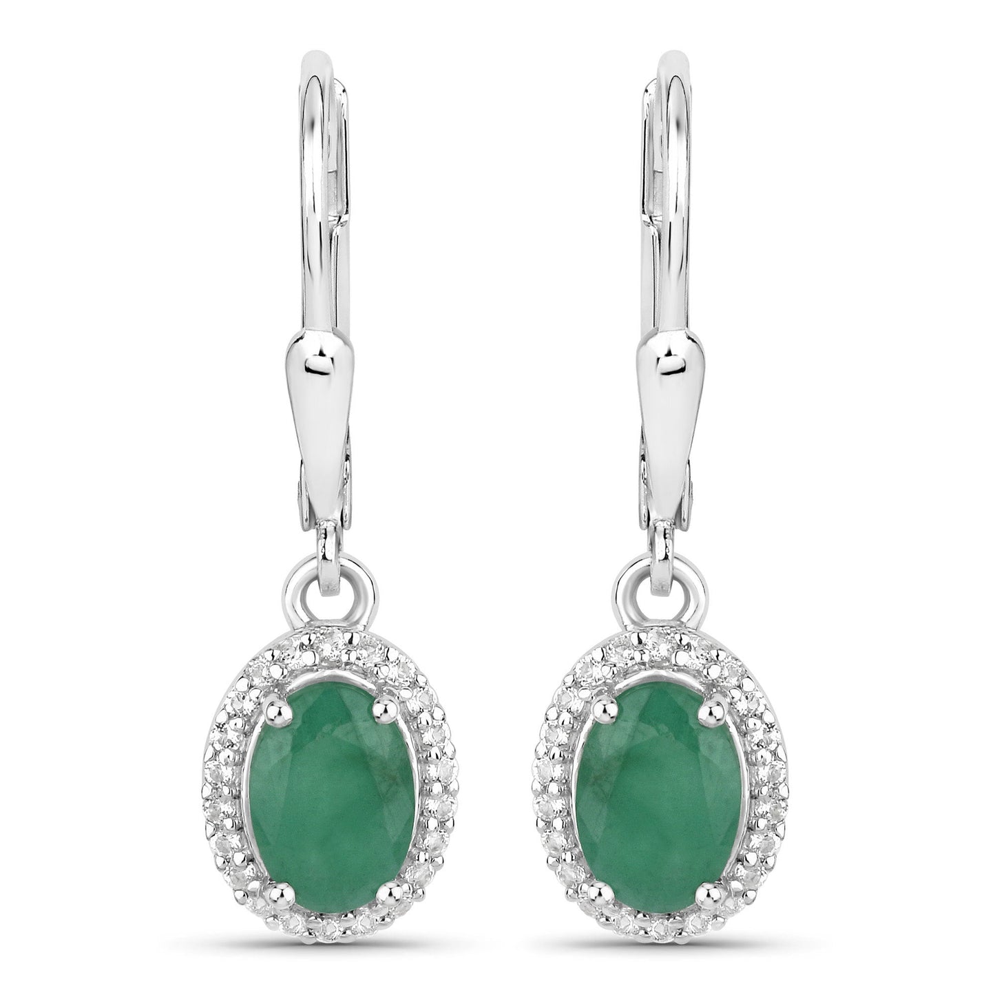 1.72 Carat Genuine Emerald and White Topaz .925 Sterling Silver Earrings