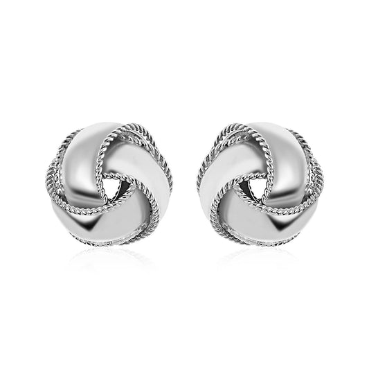 Textured and Polished Love Knot Earrings in Sterling Silver