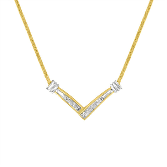 14K Yellow and White Gold 1/4 Cttw Princess Cut Diamond Channel-Set â€œVâ€ Shape 18" Pendant Necklace (H-I Color, SI2-I1 Clarity)