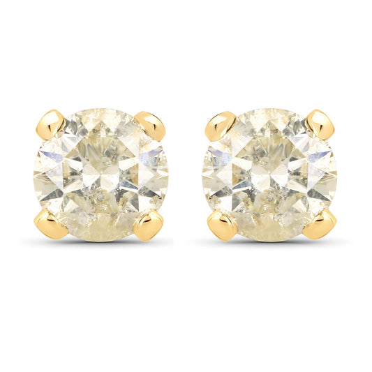 0.98 Carat Genuine LB Diamond 14K Yellow Gold Earrings