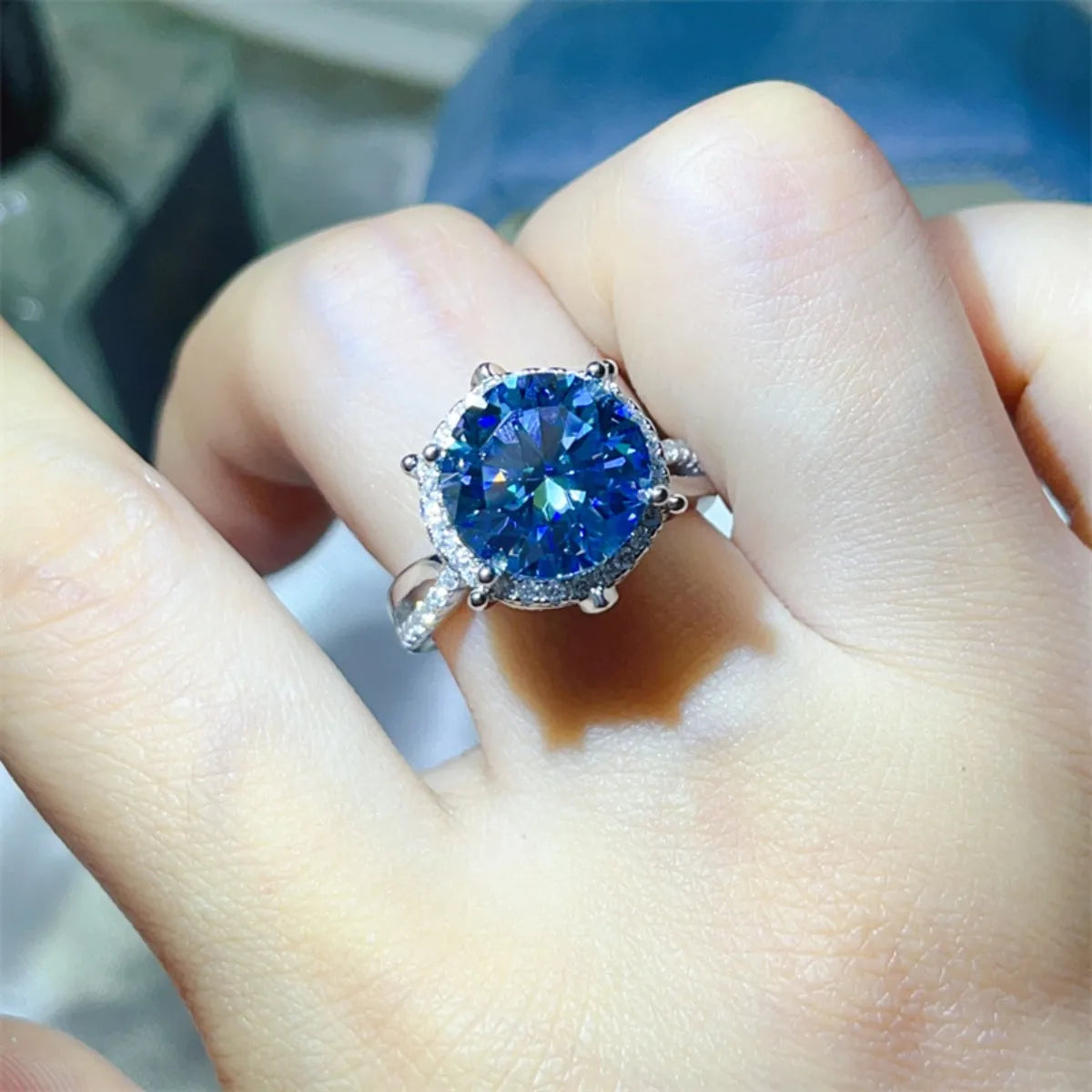 5 Carat Moissanite Halo Engagement Ring