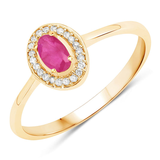 0.33 Carat Genuine Ruby and White Diamond 14K Yellow Gold Ring