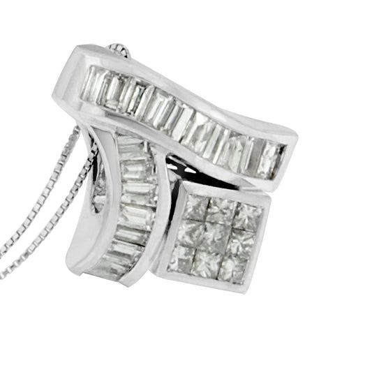 14K White Gold 1 7/8 cttw Princess and Baguette Cut Mixed Geometry Diamond Pendant Necklace (G-H, SI1-SI2)