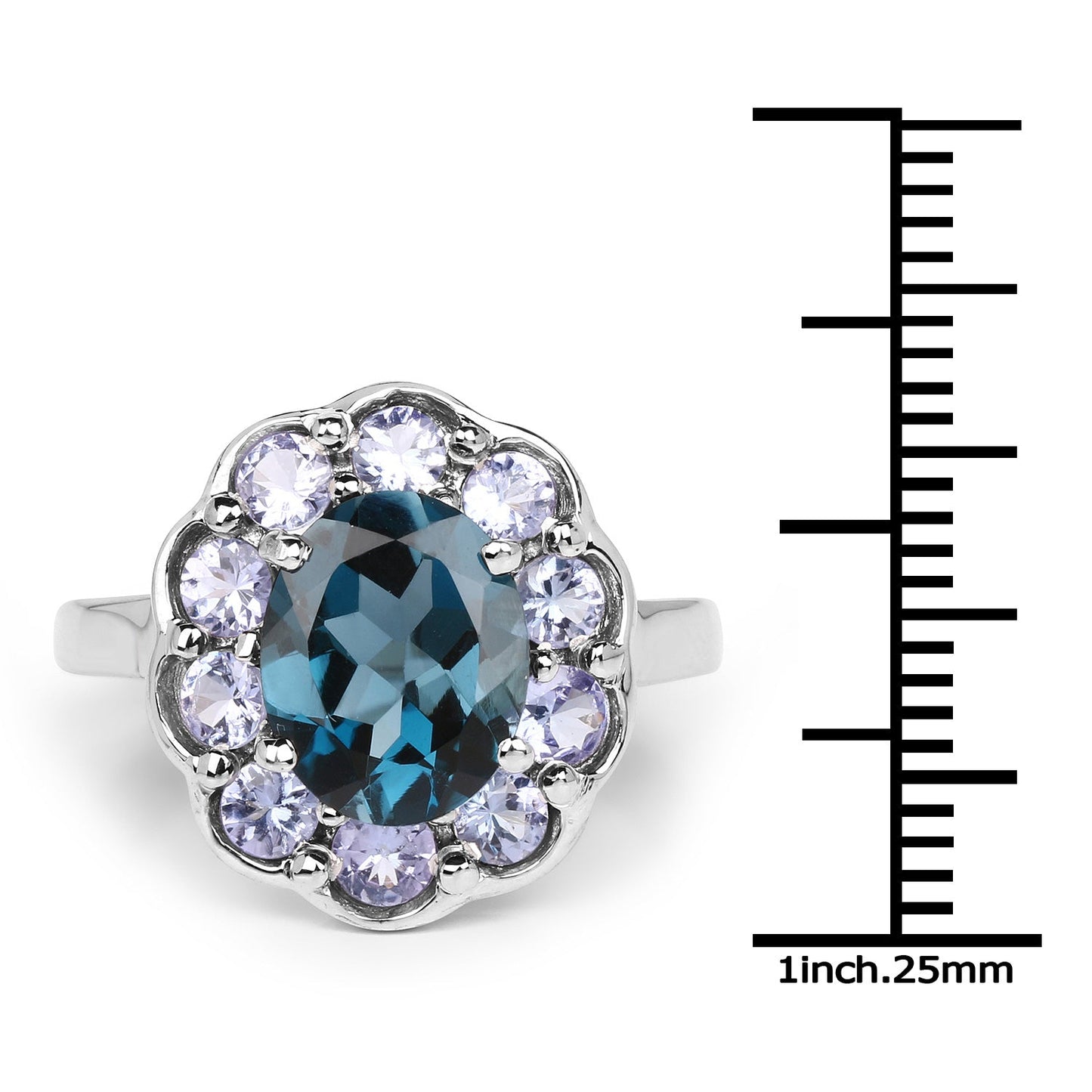 4.60 Carat Genuine London Blue Topaz and Tanzanite .925 Sterling Silver Ring