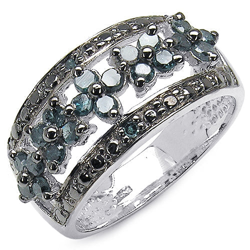0.62 Carat Genuine Blue Diamond .925 Sterling Silver Ring