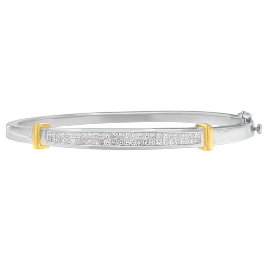 14K Two-Toned Gold Princess Cut Diamond Fashion Bangle (1 cttw, H-I Color, SI1-SI2 Clarity)