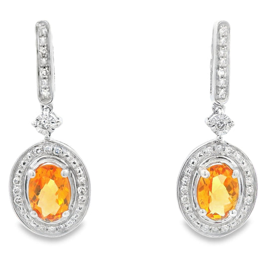 1.06ct Citrine Diamond Dangle Earrings 10KT White Gold