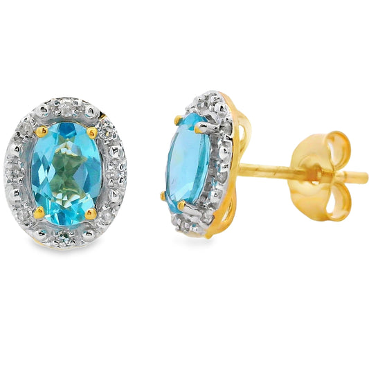 1.25ct Blue Topaz Diamond Earrings 10KT Yellow Gold