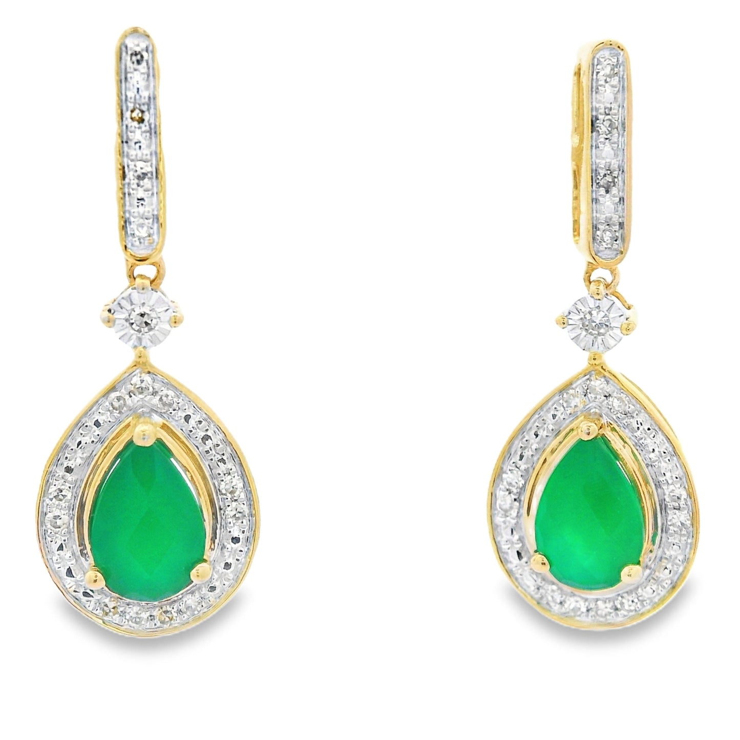 Chalcedony Diamond Dangle Earrings 10KT Yellow Gold