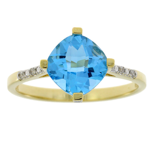 1.20ct Blue Topaz Diamond Ring 10KT Yellow Gold