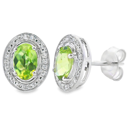 1.18ct Peridot Diamond Earrings 10KT White Gold
