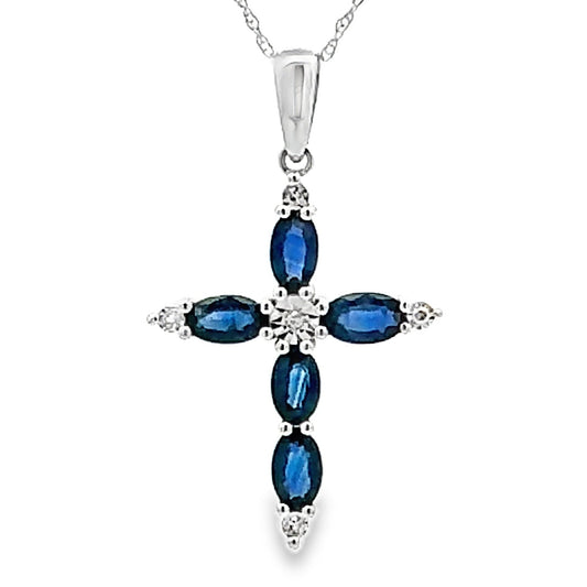 1.08ct Sapphire Cross Religious Pendant 10KT White Gold