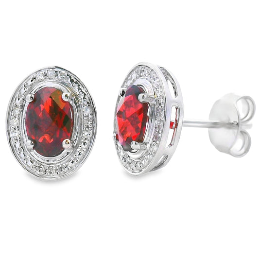 1.12ct Garnet Diamond Earrings 10KT White Gold