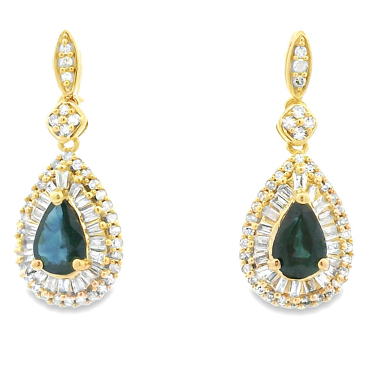 1.22ct Sapphire Diamond Earrings 10KT Yellow Gold