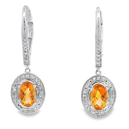 1.04ct Citrine Diamond Dangle Earrings 10KT White Gold