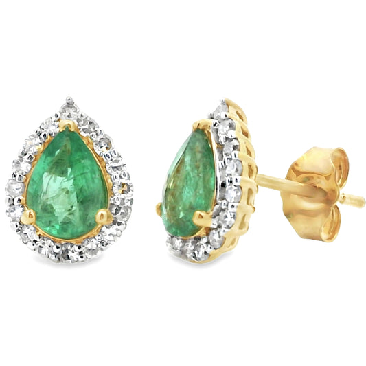 1.50ct Emerald Diamond Earrings 10KT Yellow Gold
