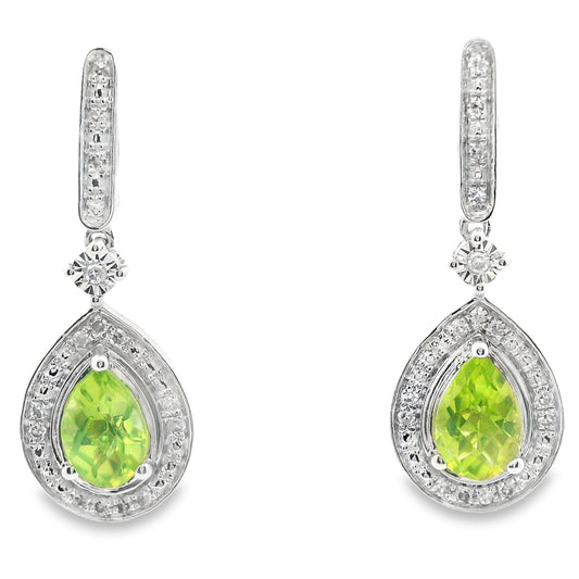 .96ct Peridot Diamond Dangle Earrings 10KT White Gold
