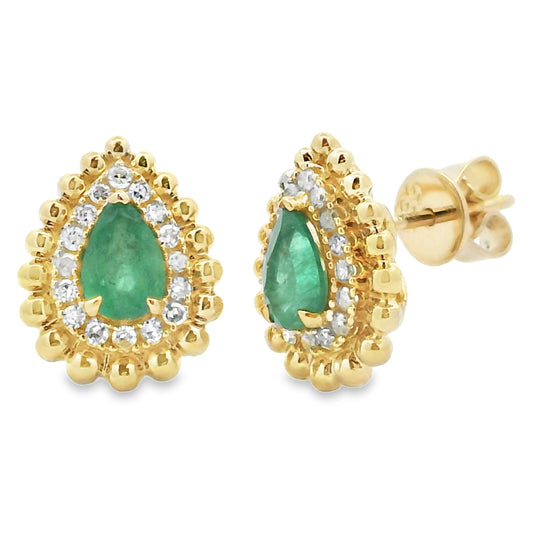 .92ct Emerald Diamond Earrings 14KT Yellow Gold