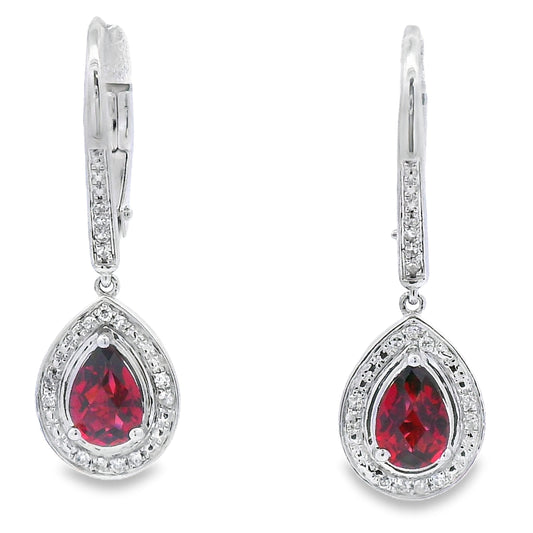 1.05ct Garnet Diamond Dangle Earrings 10KT White Gold