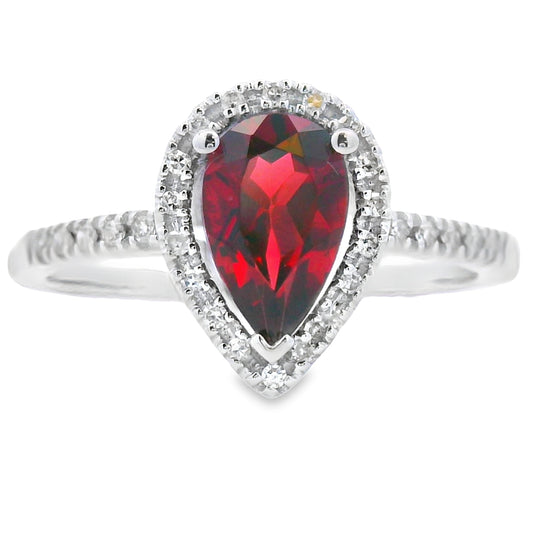 1.28ct Garnet Diamond Ring 14KT White Gold
